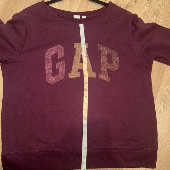GAP Burgundy Glitter Logo Spellout Pullover Sweatshirt Sweater Large - Picture 6 of 8